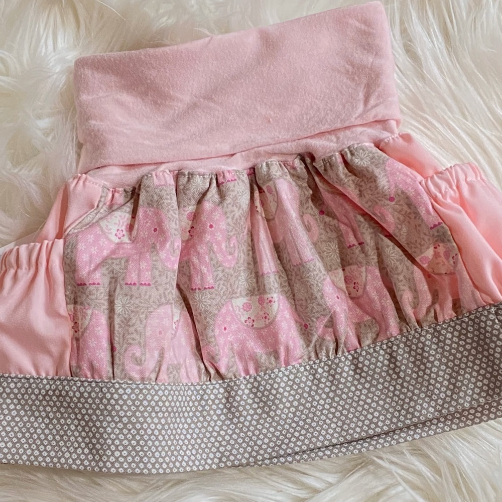 6m Pink Gray Elephant skirt with Yoga Waistband